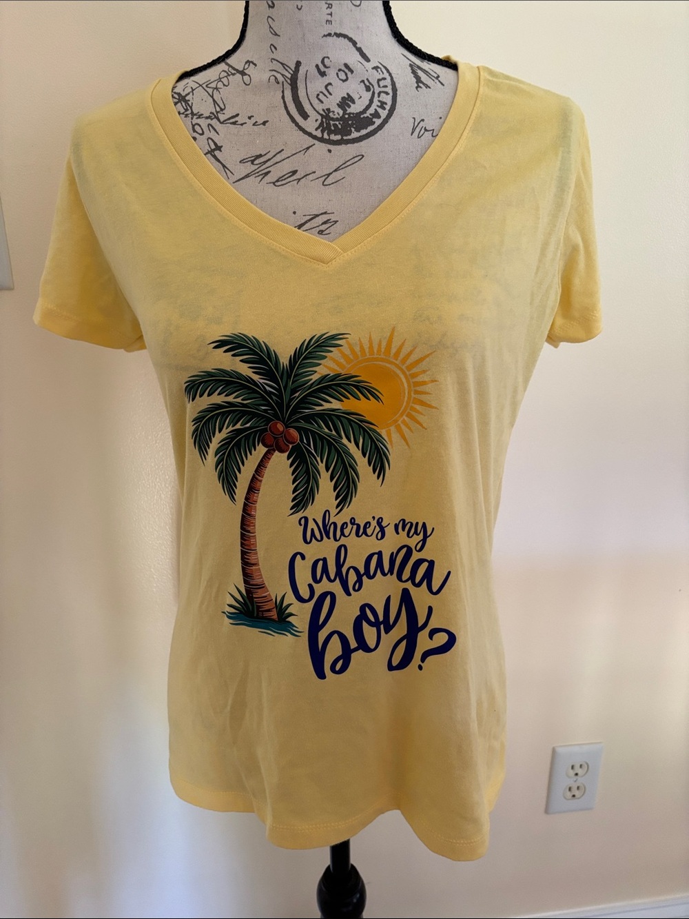 Yellow "Where's My Cabana Boy?" Palm Tree V-Neck Tee
